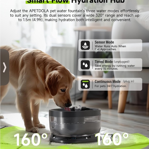 Brand New APETDOLA Wireless Pet Water Fountain + Filter, Charger & Box - Picture 4 of 15